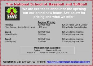 pricing at national school of baseball and softball 